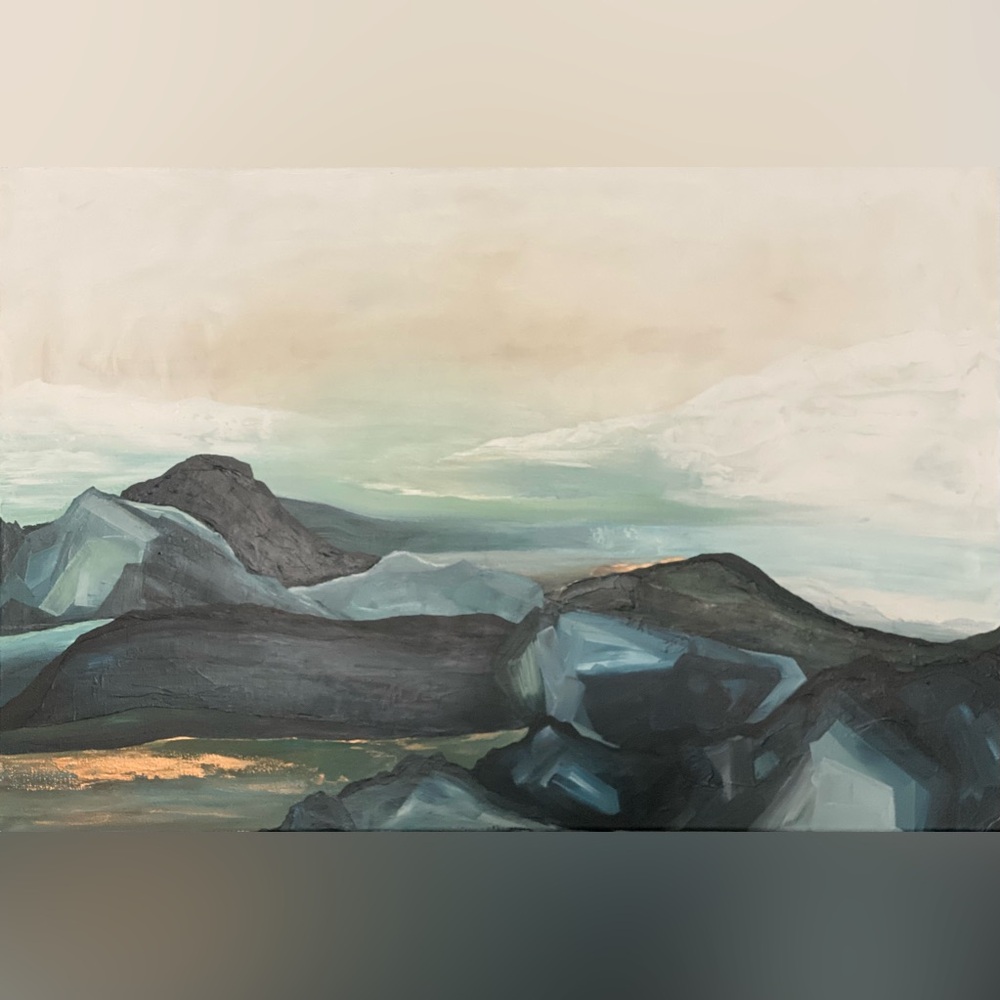 Abstract Landscape Canvas Art in Green and Gray